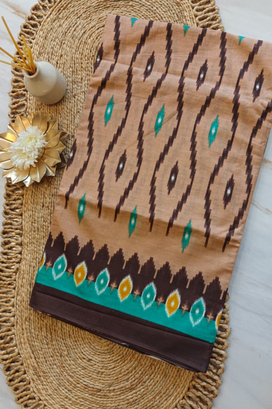 Beige Ikkat Cotton Saree