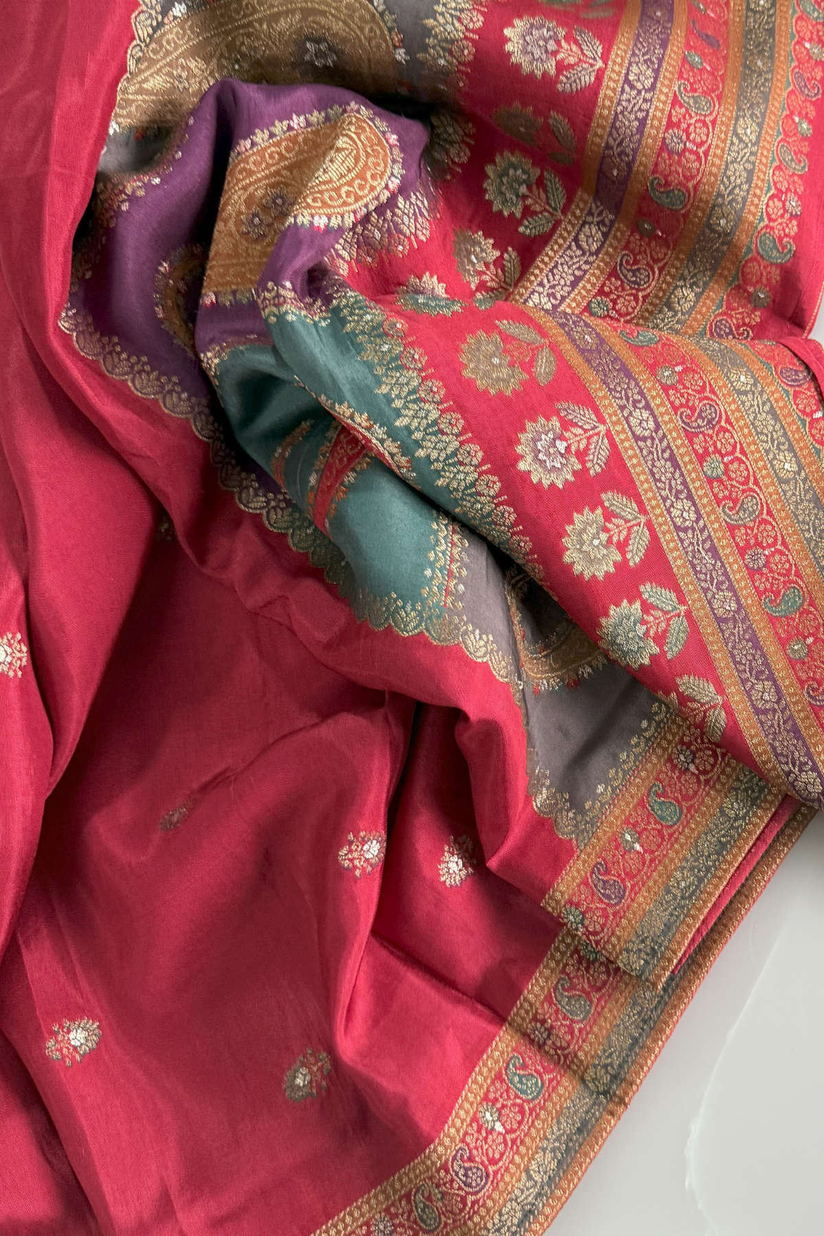 Red Silk Suit with Paisley Dupatta