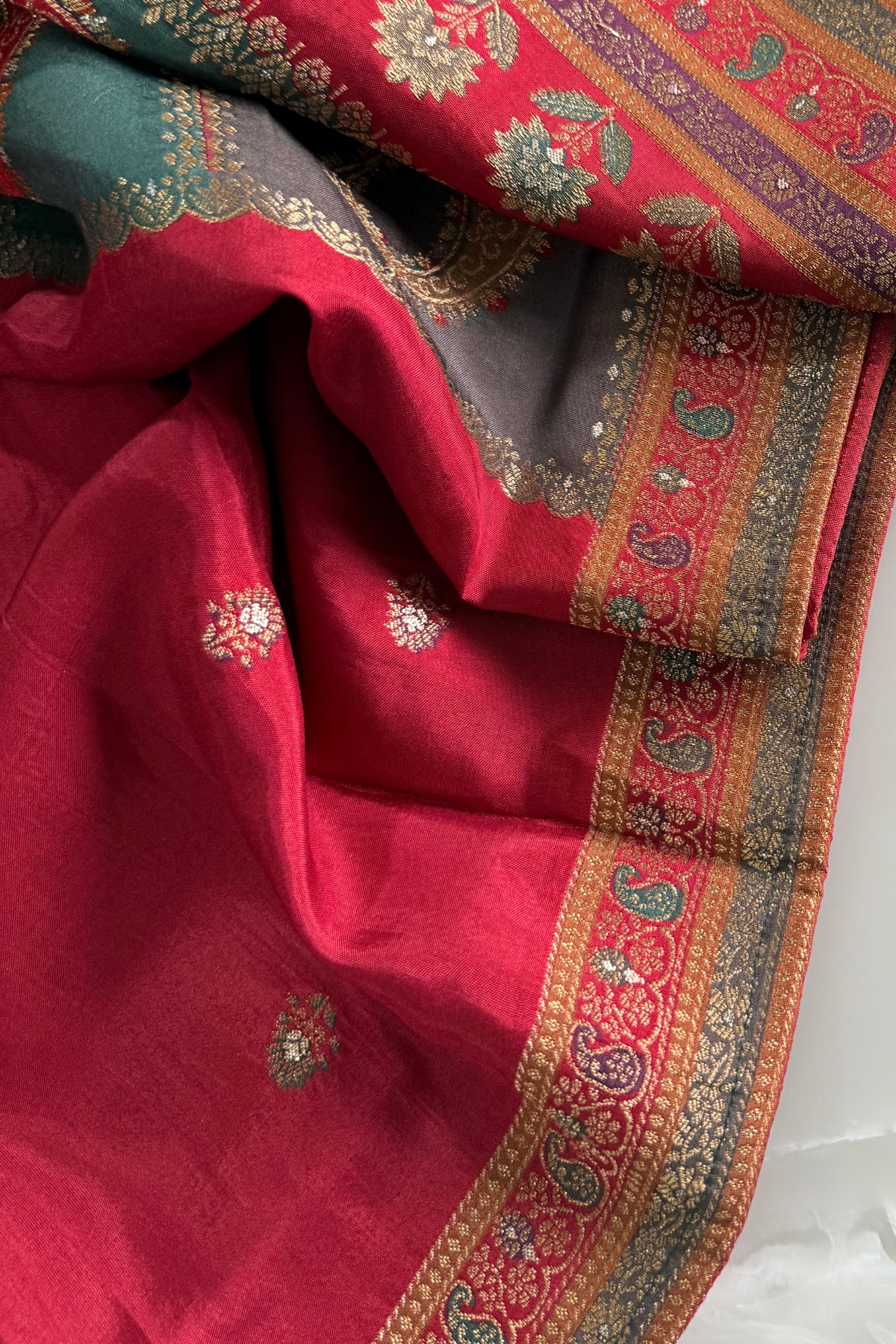 Red Silk Suit with Paisley Dupatta