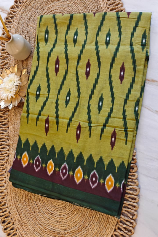 Olive Green Ikkat Cotton Saree