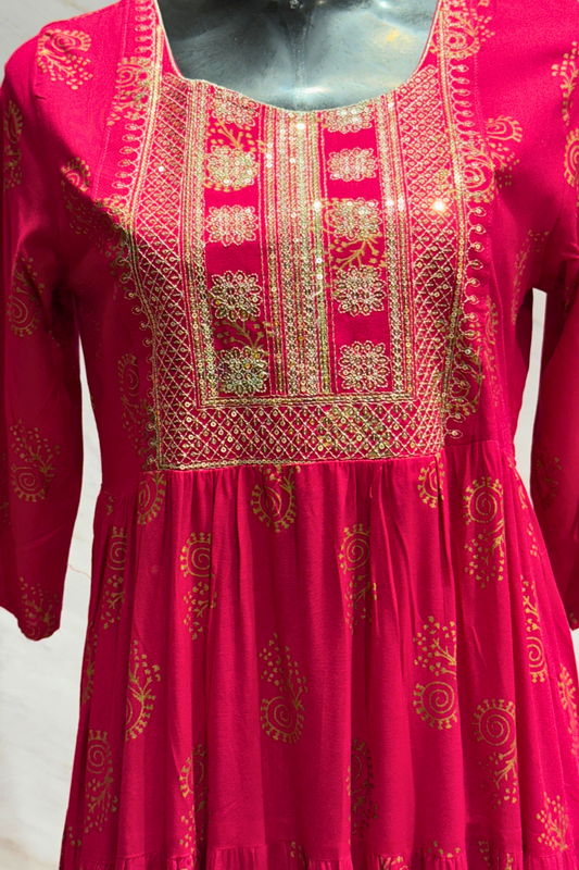 Hot Pink Cotton Anarkali Kurti