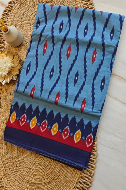 Blue Ikkat Cotton Saree