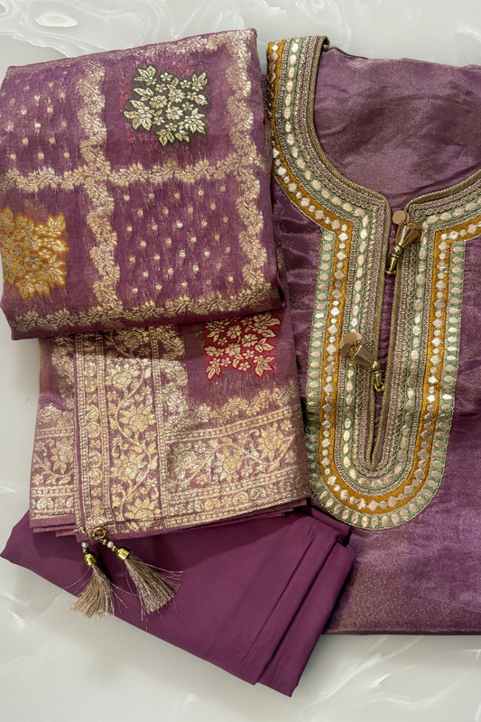 Purple Shimmer Silk Gota Patti Suit