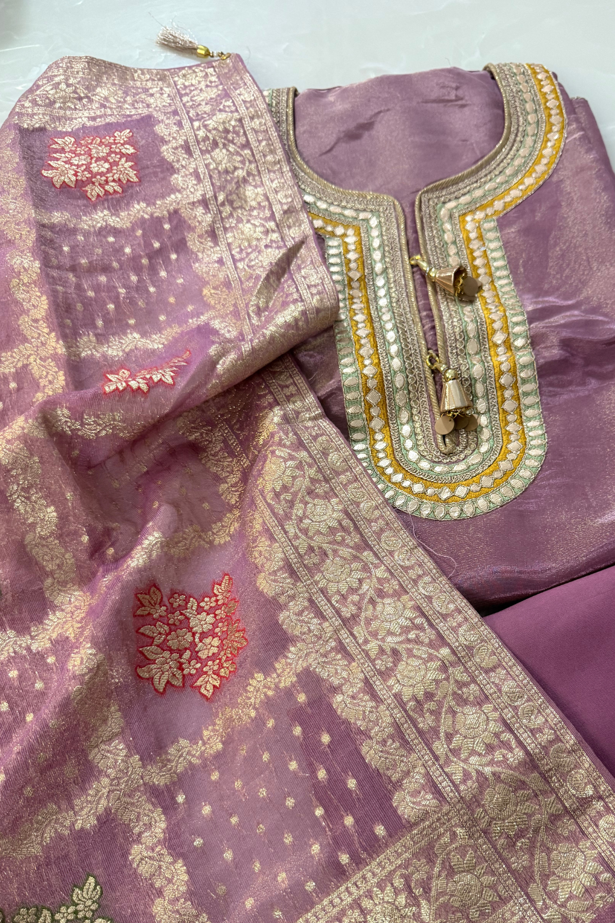 Purple Shimmer Silk Gota Patti Suit