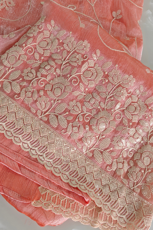 Peach Crush Silk Embroidered Suit Set