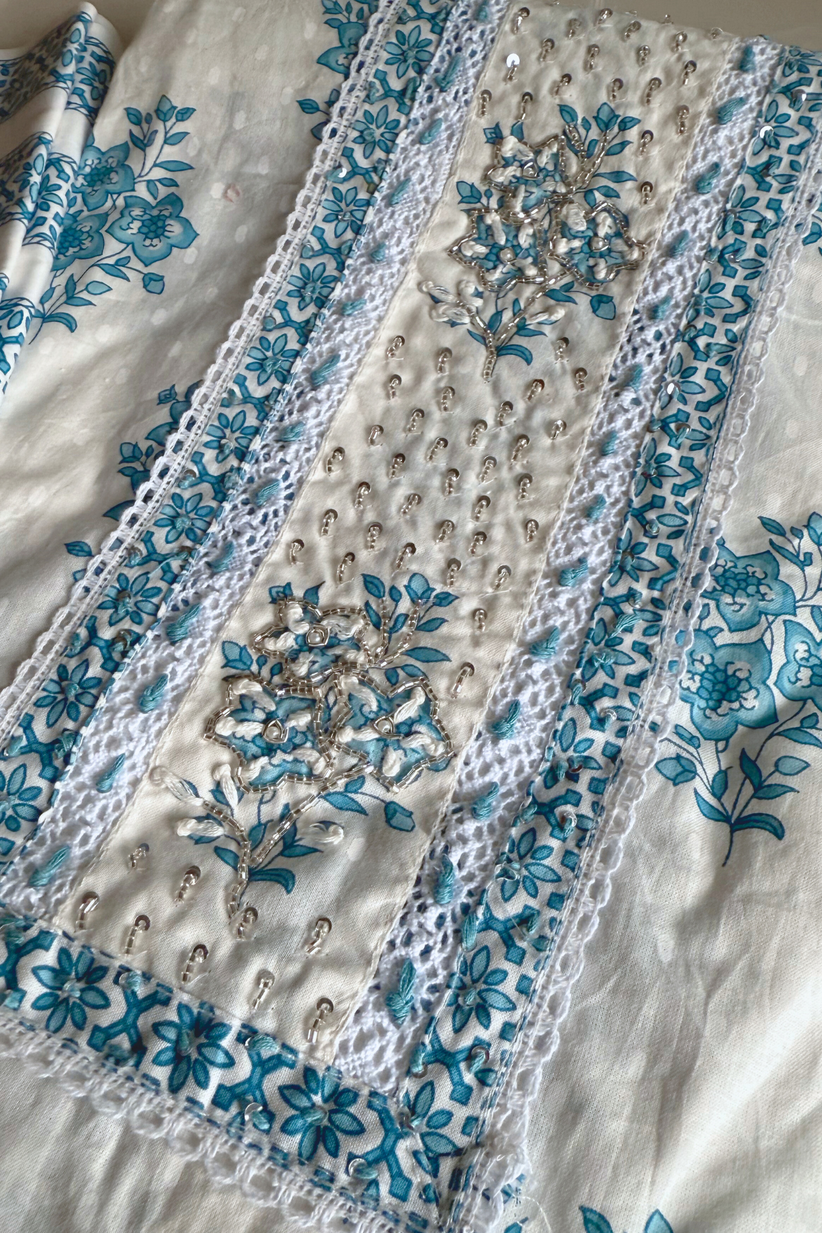 Blue & White Soft Cotton Suit Set