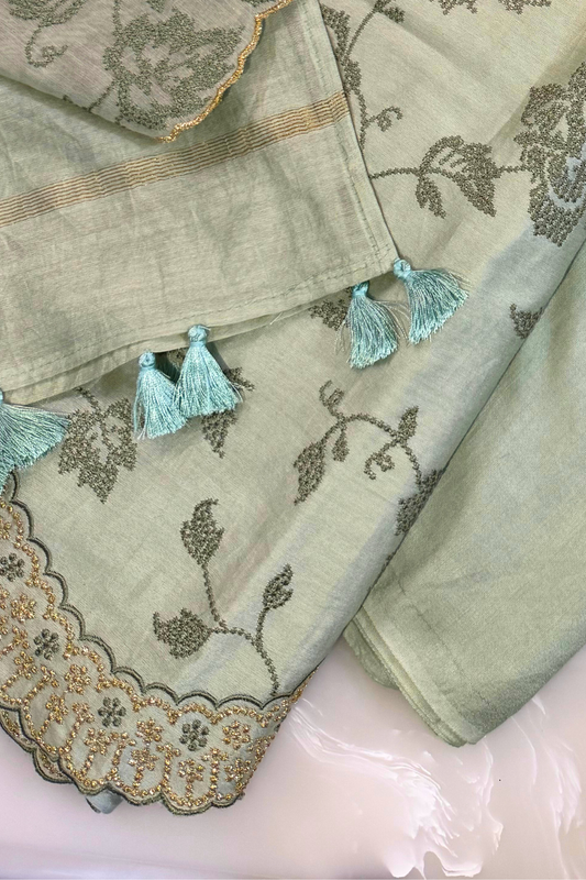 Chanderi Dotted Floral Suit Set