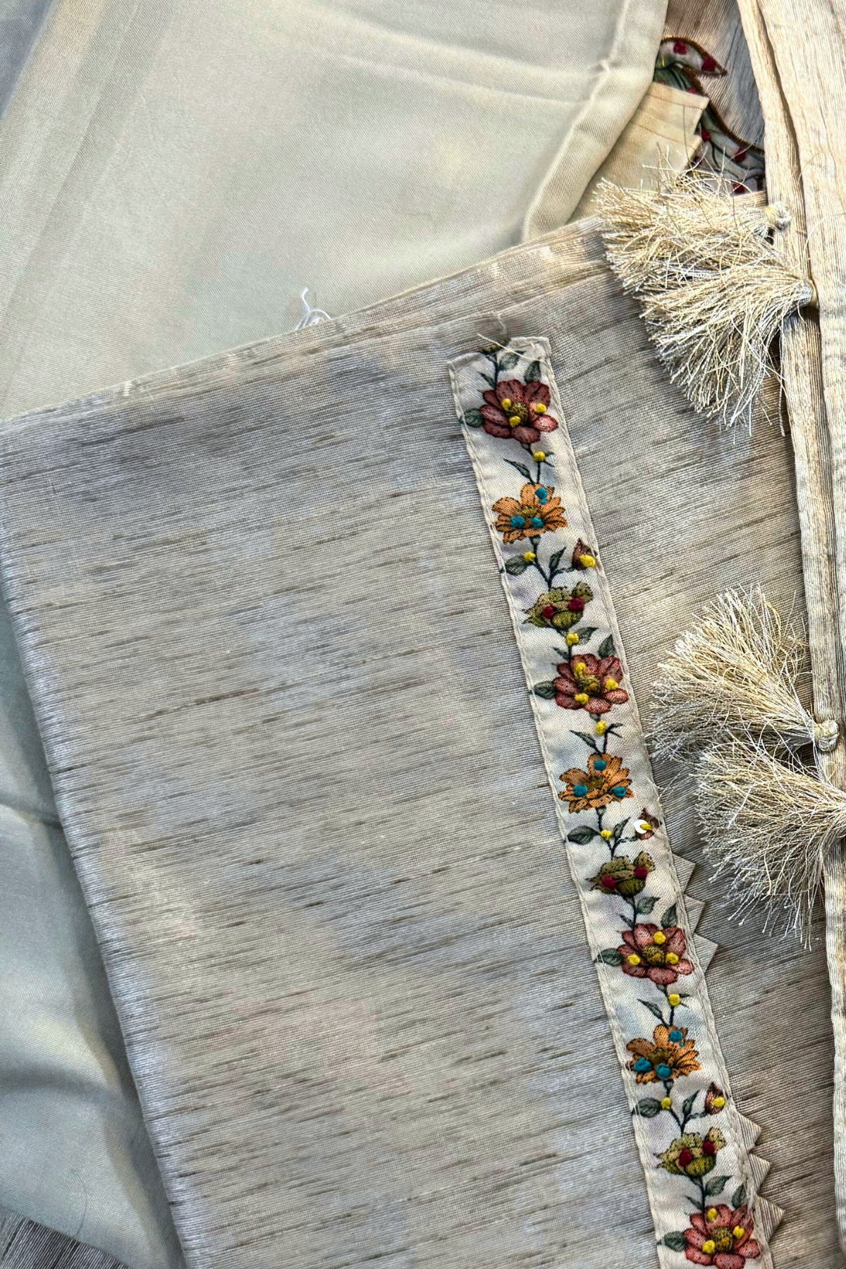 Tassar Chanderi Floral Dupatta Suit Set