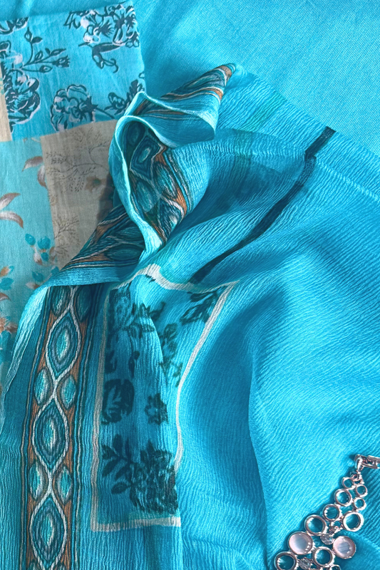 Blue Patchwork Suit Set