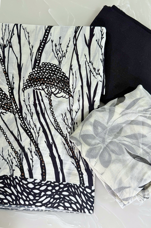 Black & White Cotton Suit Set