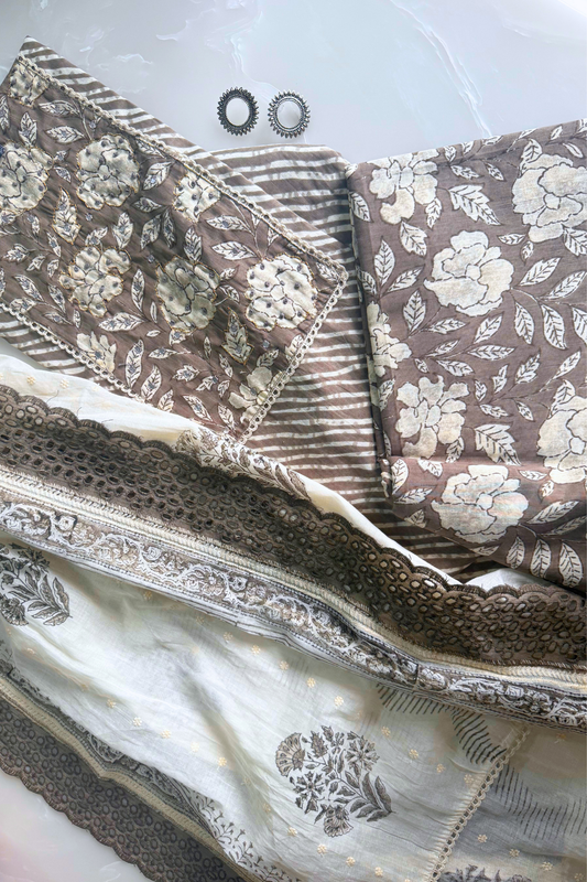 Brown Floral Cotton Suit Set