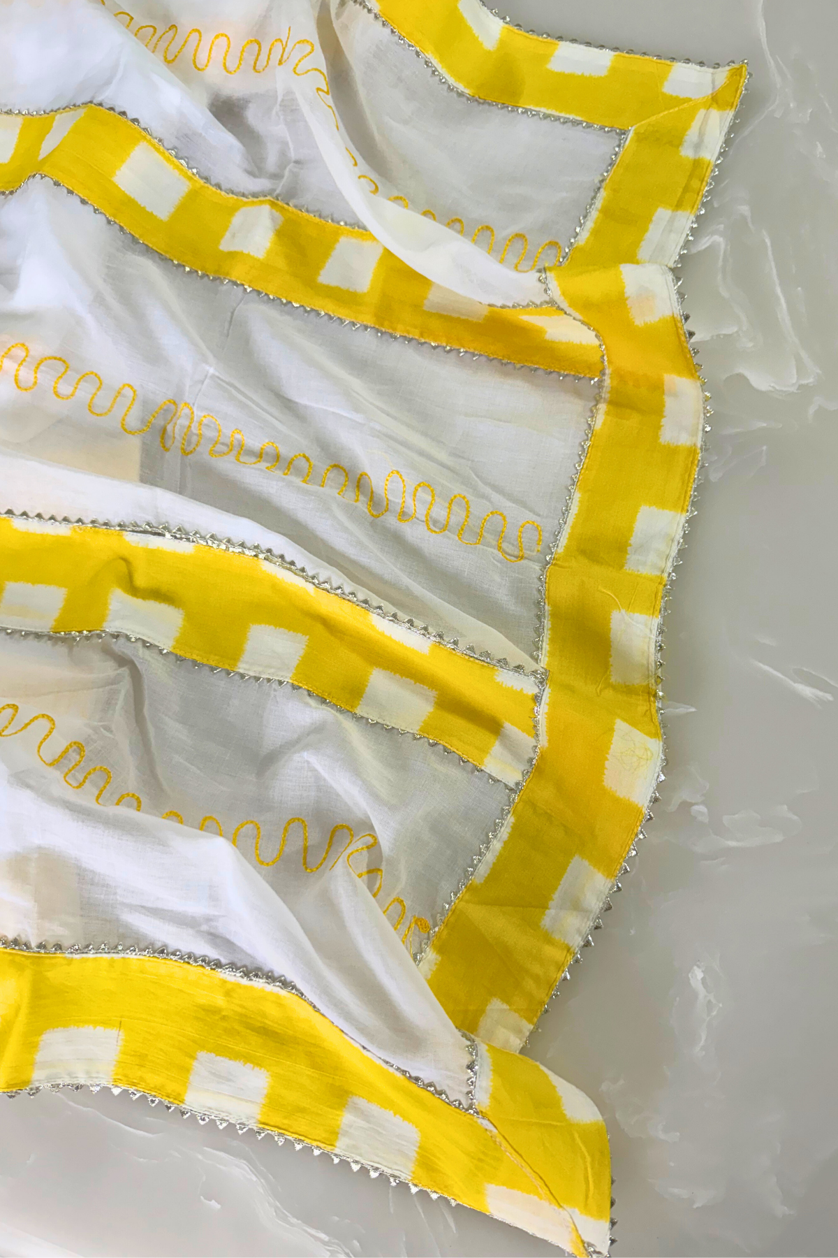 Yellow & White Tassel Cotton Suit Set