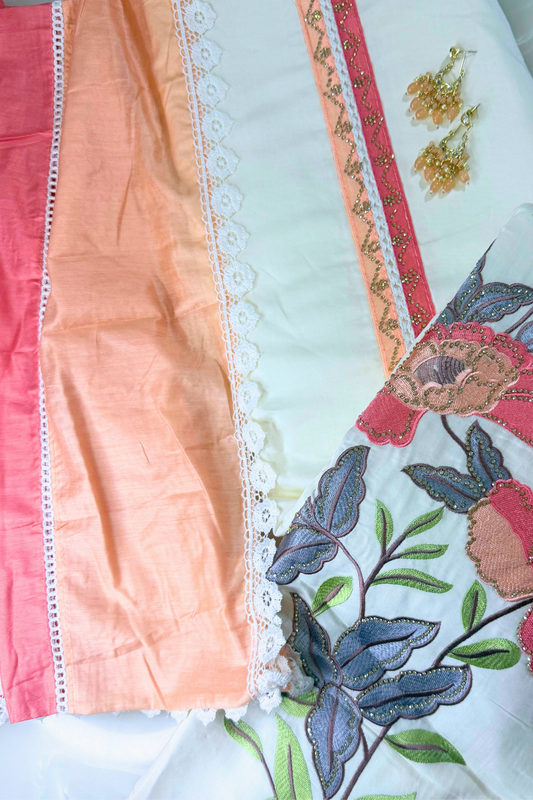 Cream Floral Cotton Suit Set