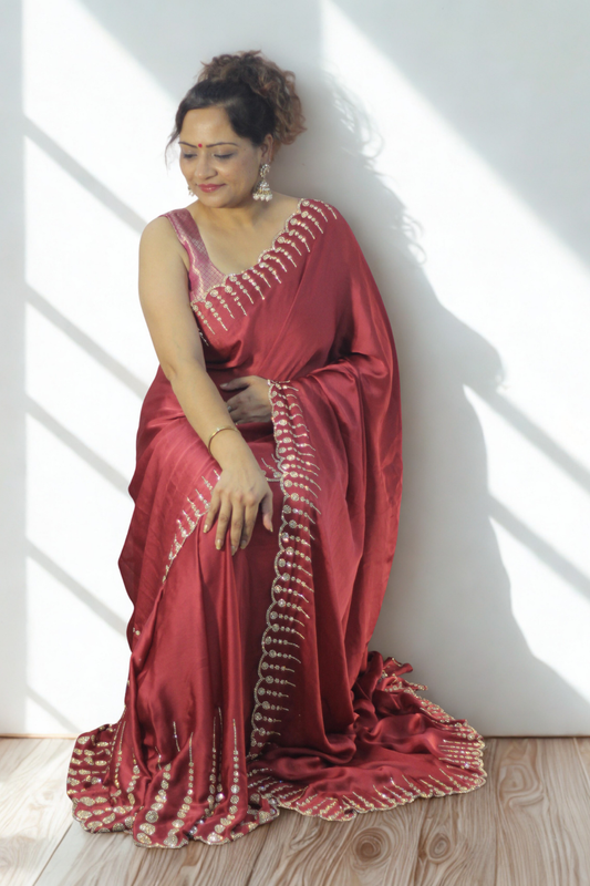 Dusty Rose Georgette Rhinestone Saree