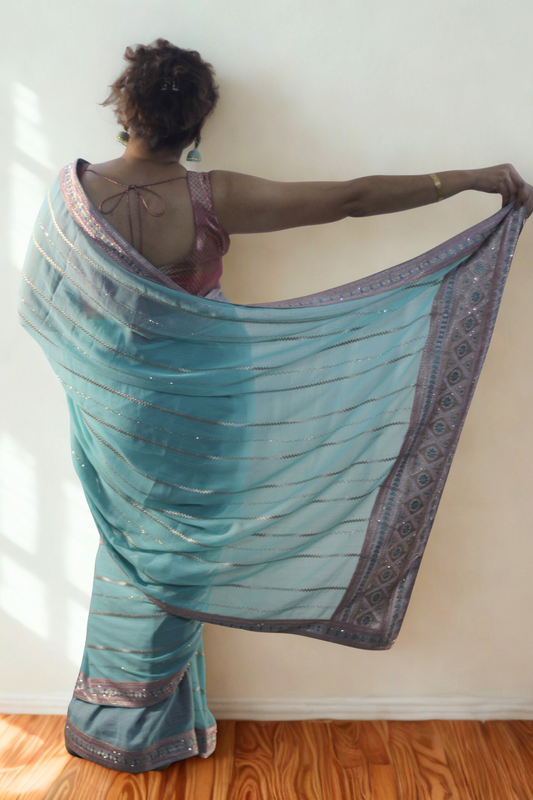 Blue Zari Georgette Saree