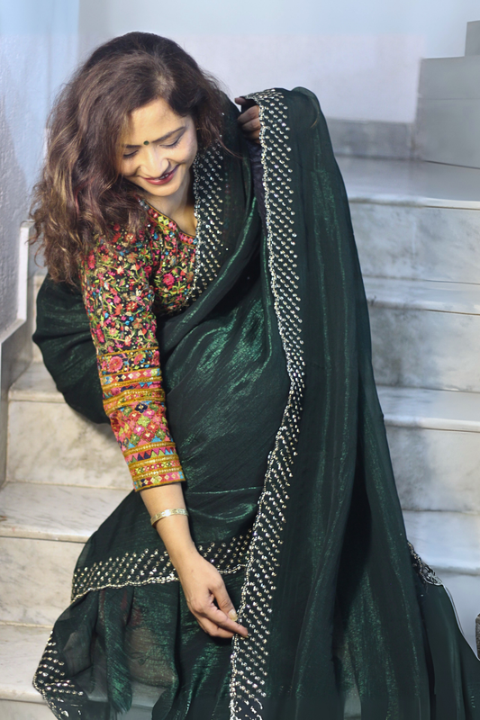 Crush Tissue Rhinestone Saree