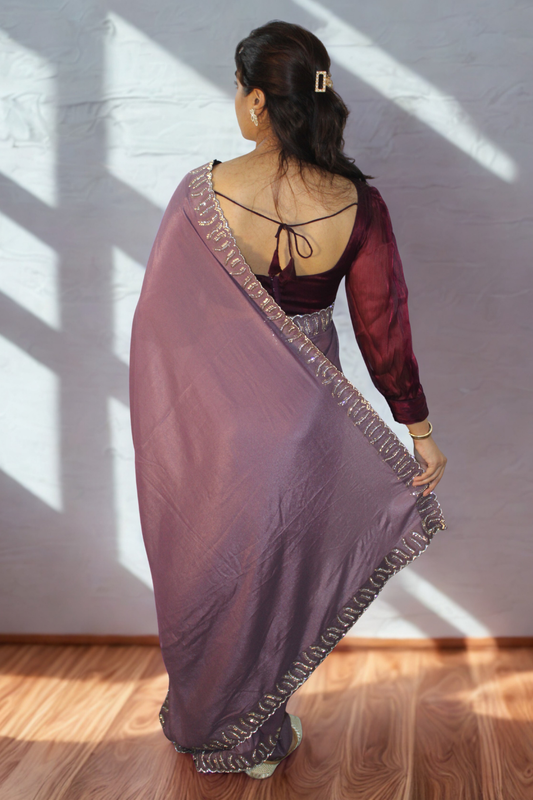 Purple Shimmer Georgette Saree