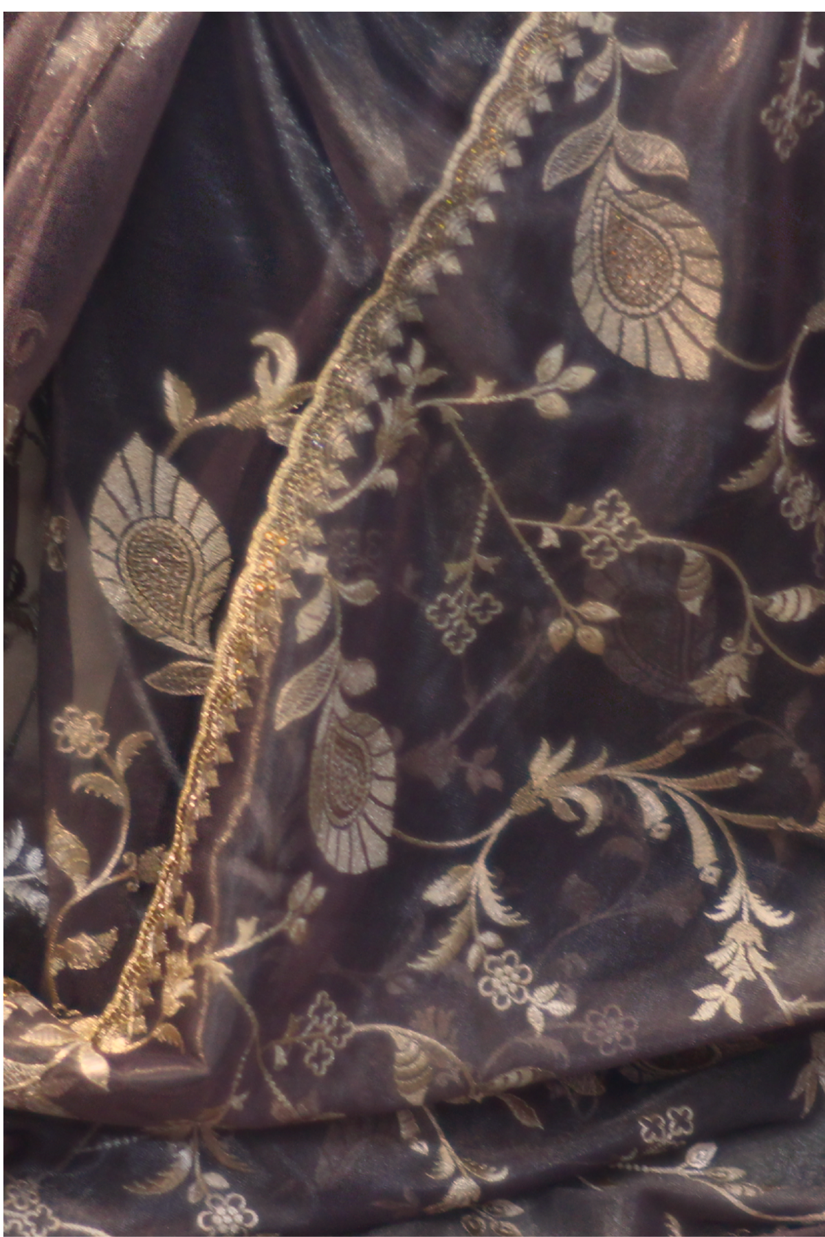 Purple Net Rhinestone Saree