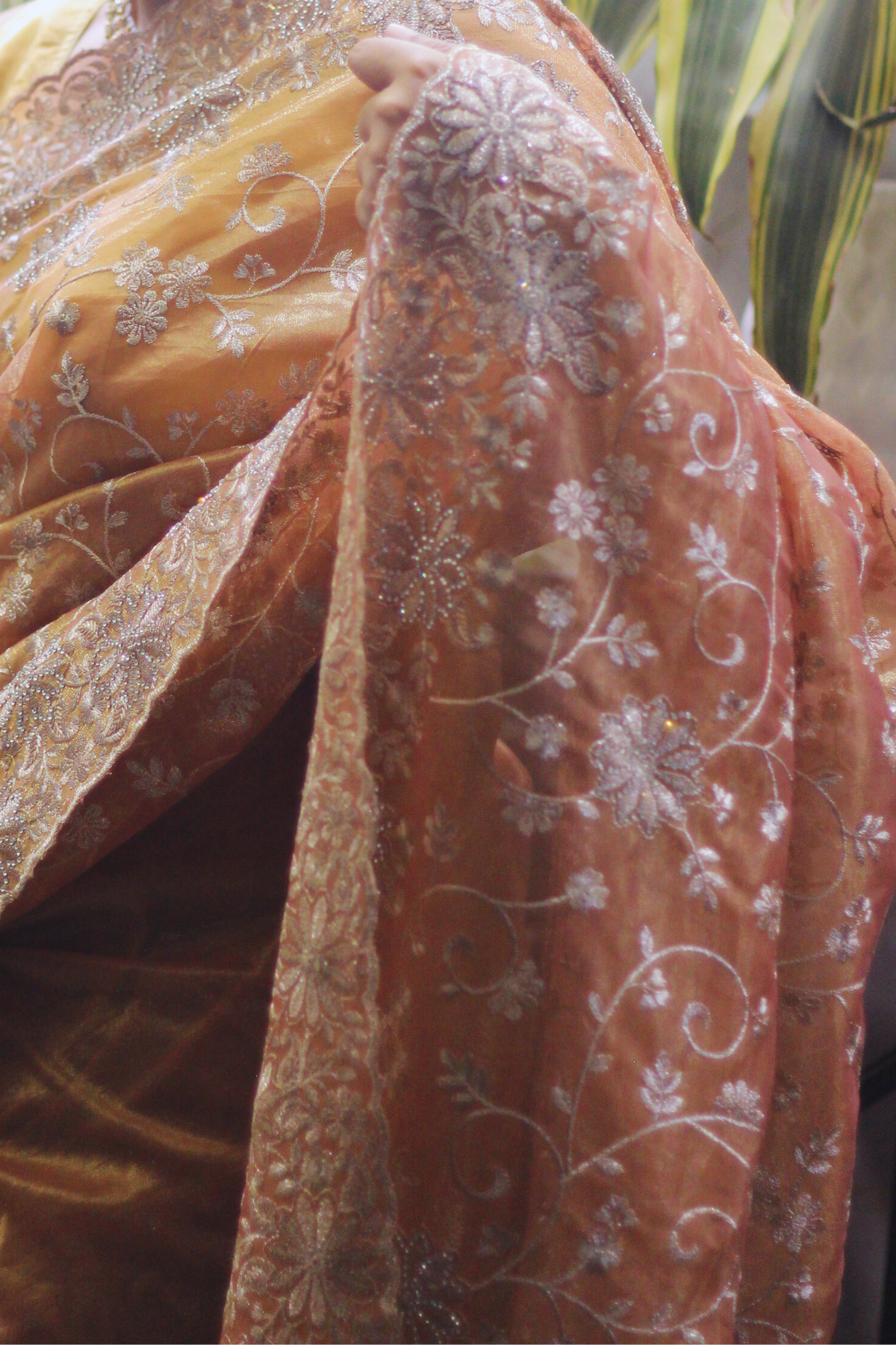 Sunset Net Embroidered Saree