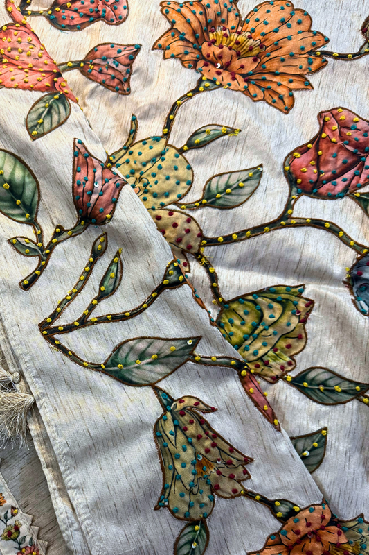 Tassar Chanderi Floral Dupatta Suit Set