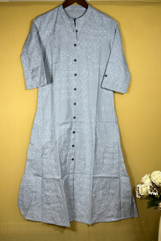 Grey Mandarin Long Kurti