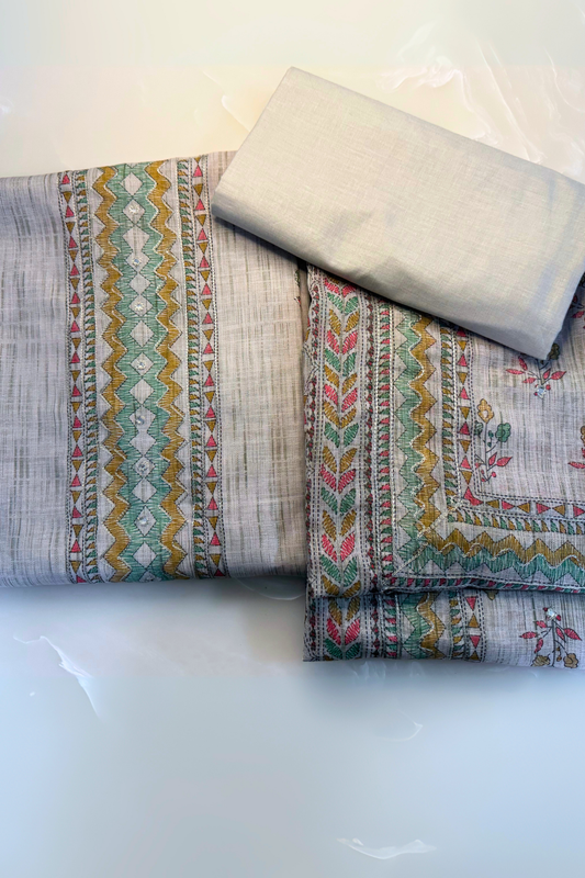 Geometric Floral Linen Suit Set