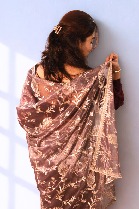 Purple Net Rhinestone Saree