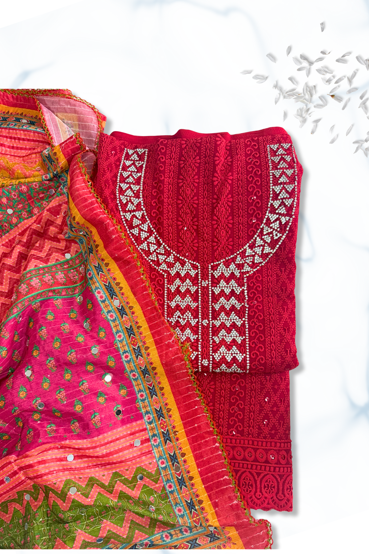 Chikankari Stone Cotton Suit Set