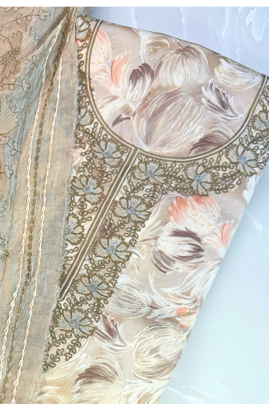 Soft Beige Printed Suit Set