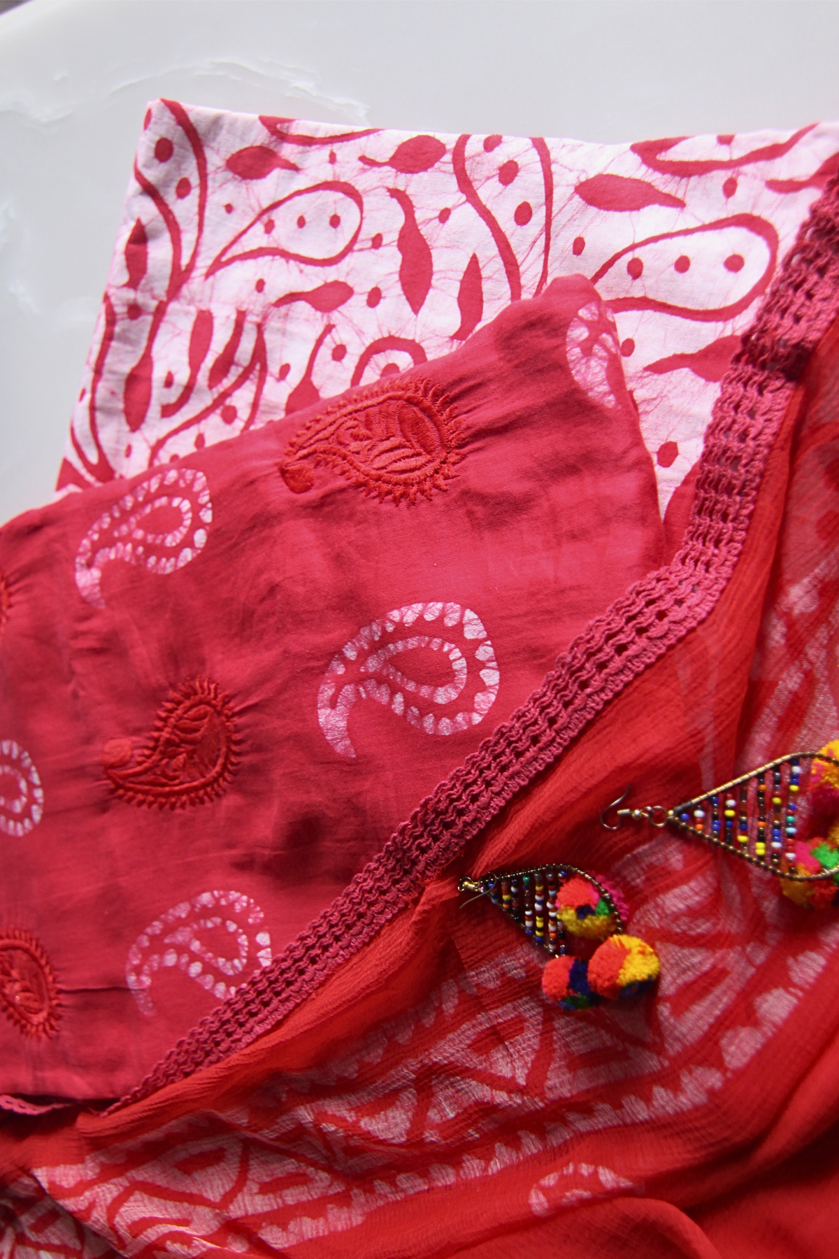 Red Premium Cotton Batik Suit Set