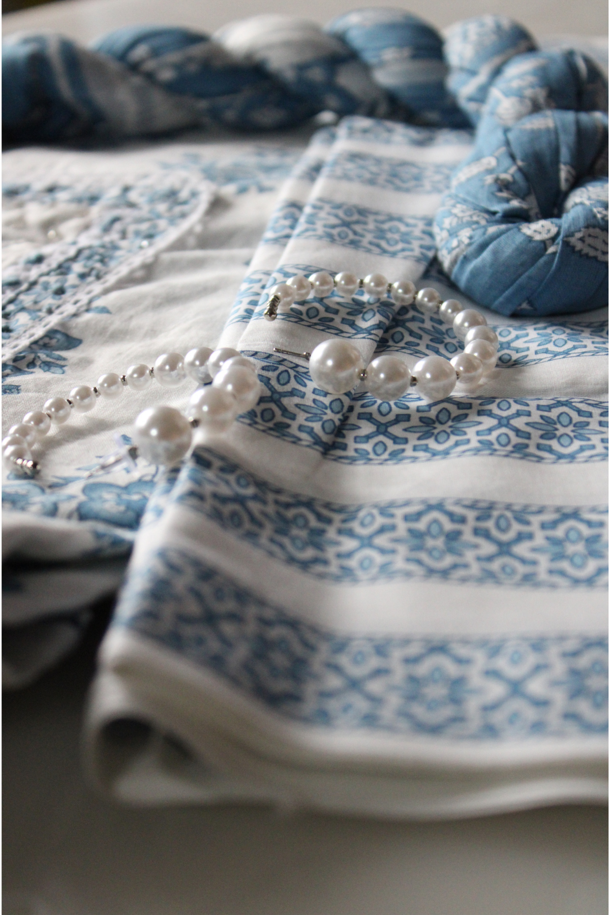 Blue & White Soft Cotton Suit Set