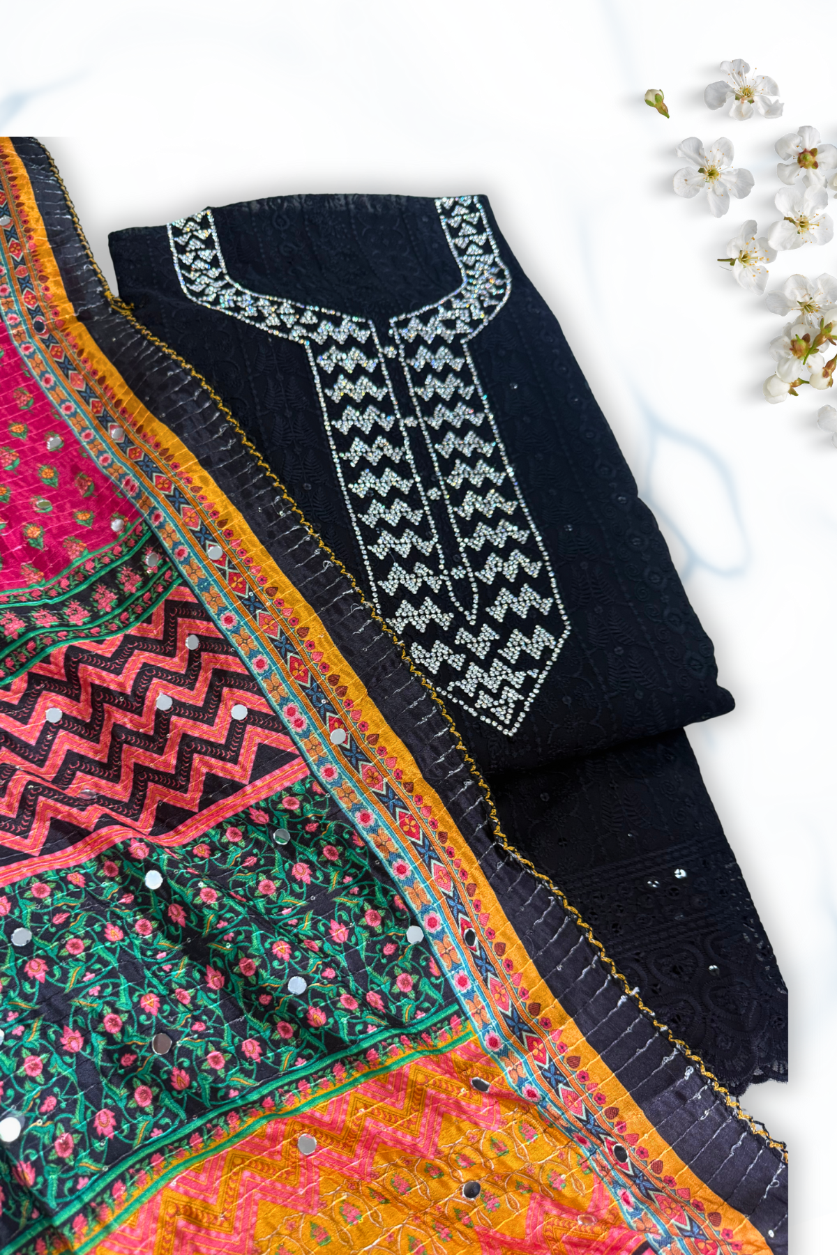 Chikankari Stone Cotton Suit Set