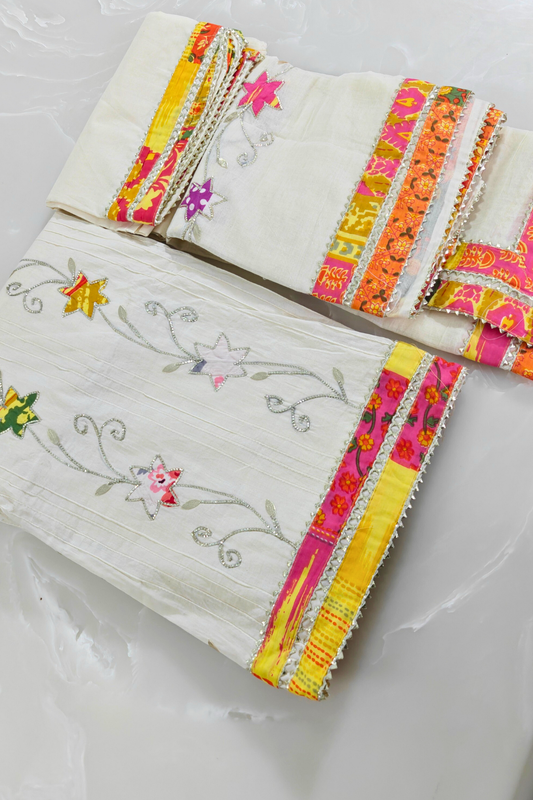 White Gota Patti Patchwork Suit Set
