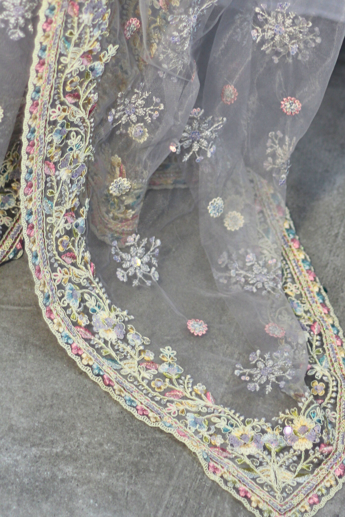 Grey Floral Net Saree