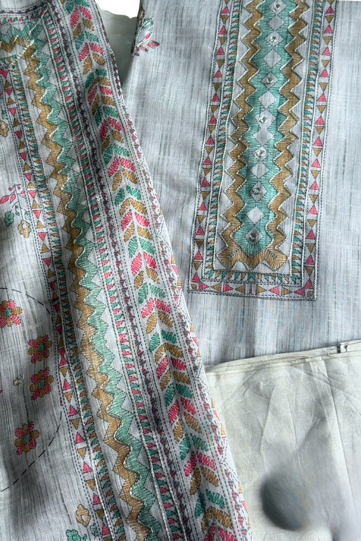 Geometric Floral Linen Suit Set