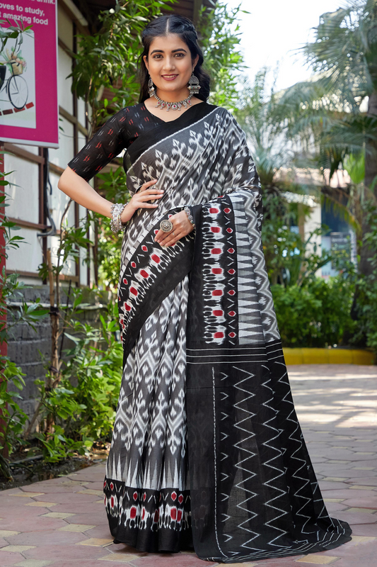 Grey Elephant Ikkat Cotton Saree