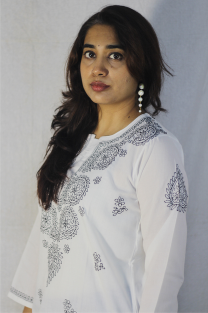 White kurti with black embroidery