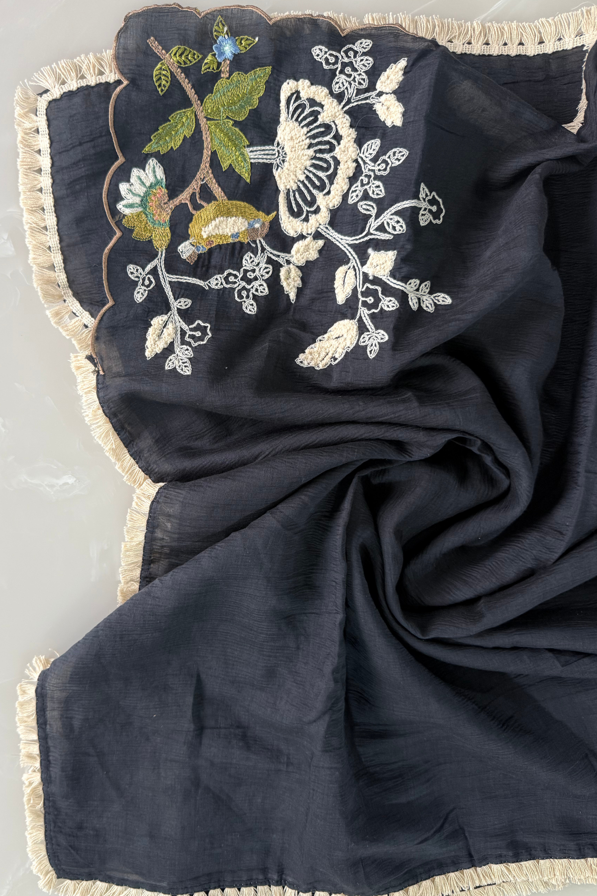 Black Crush Mul Cotton Thread Work Suit Set