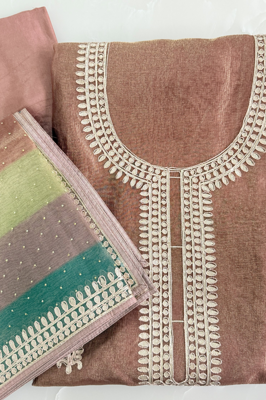 Brown Crush Tissue Gota Work Suit Set