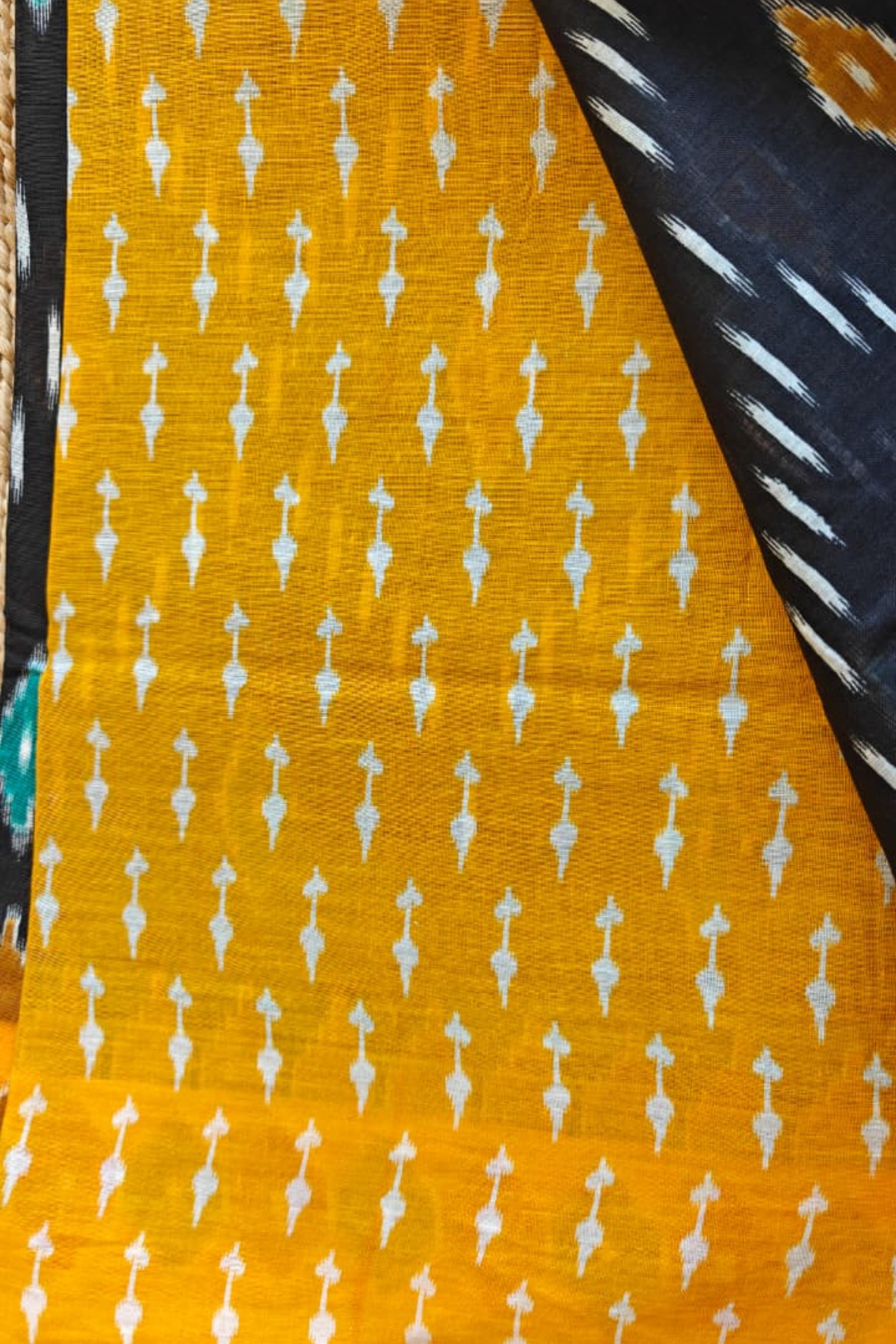 Orange black Ikkat Cotton Saree
