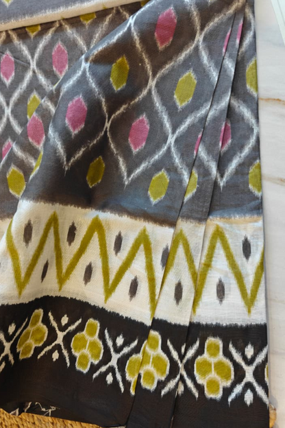 Black multicolour Ikkat Cotton Saree