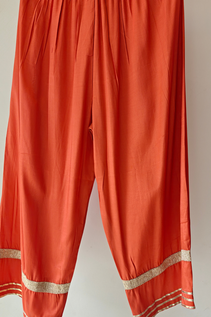 Kaftan Style Kurta Set with Gold Embroidery