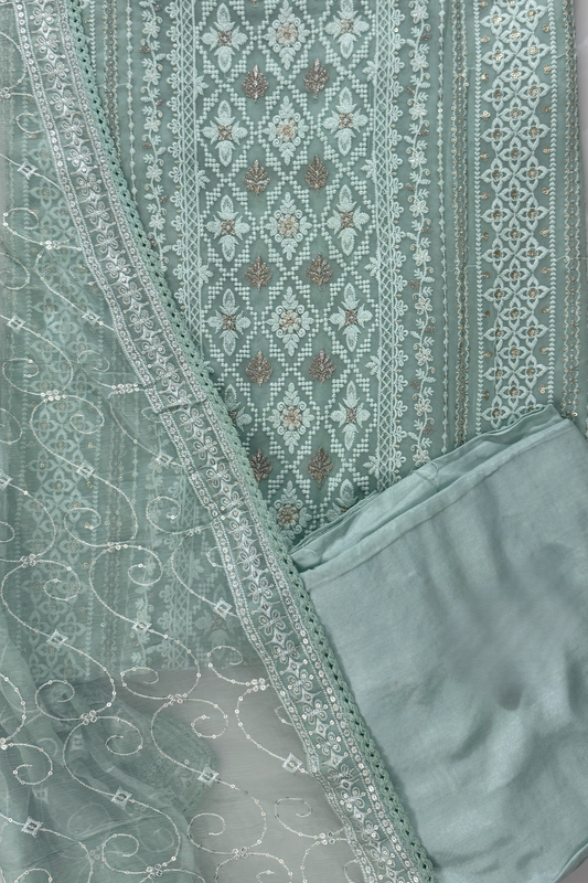 Mint Green Georgette Chikankari Suit Set