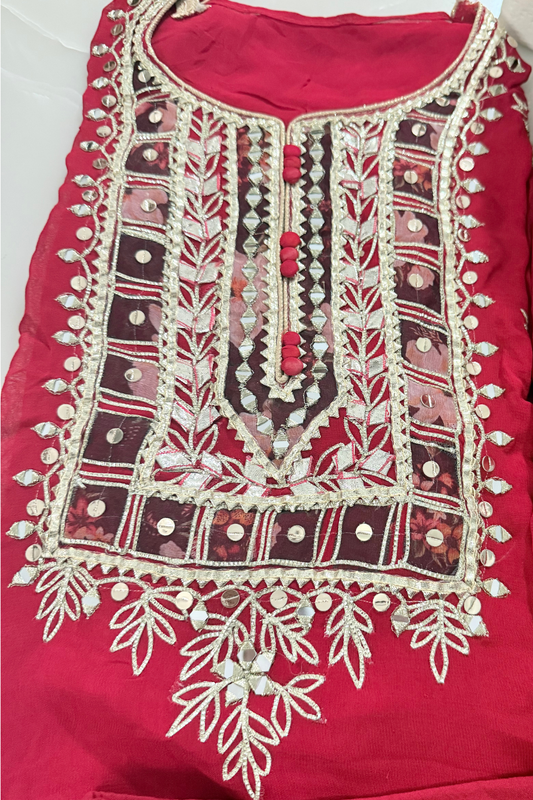 Red Georgette Gota Patti Suit Set