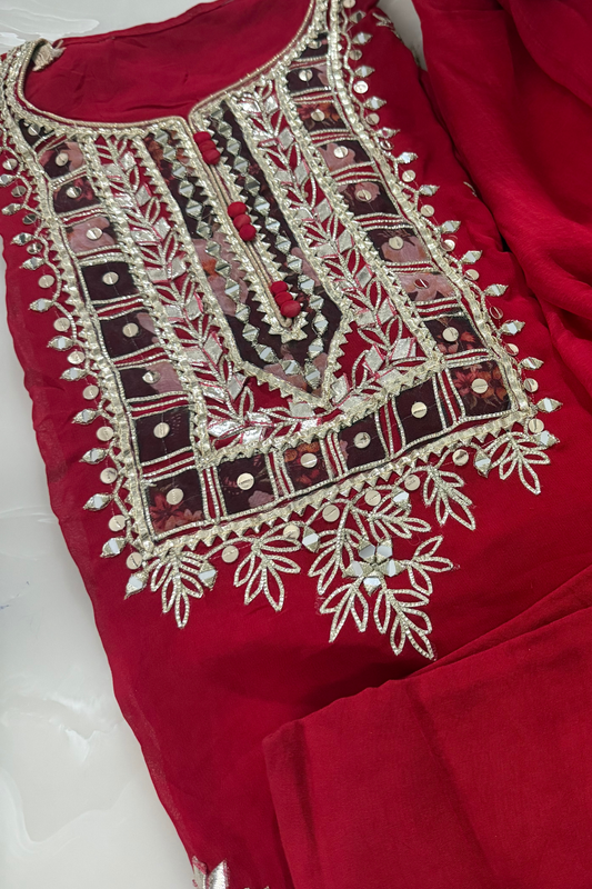Red Georgette Gota Patti Suit Set