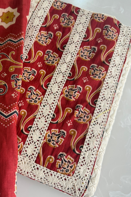 Ajrakh Patchwork Cotton Lace Suit
