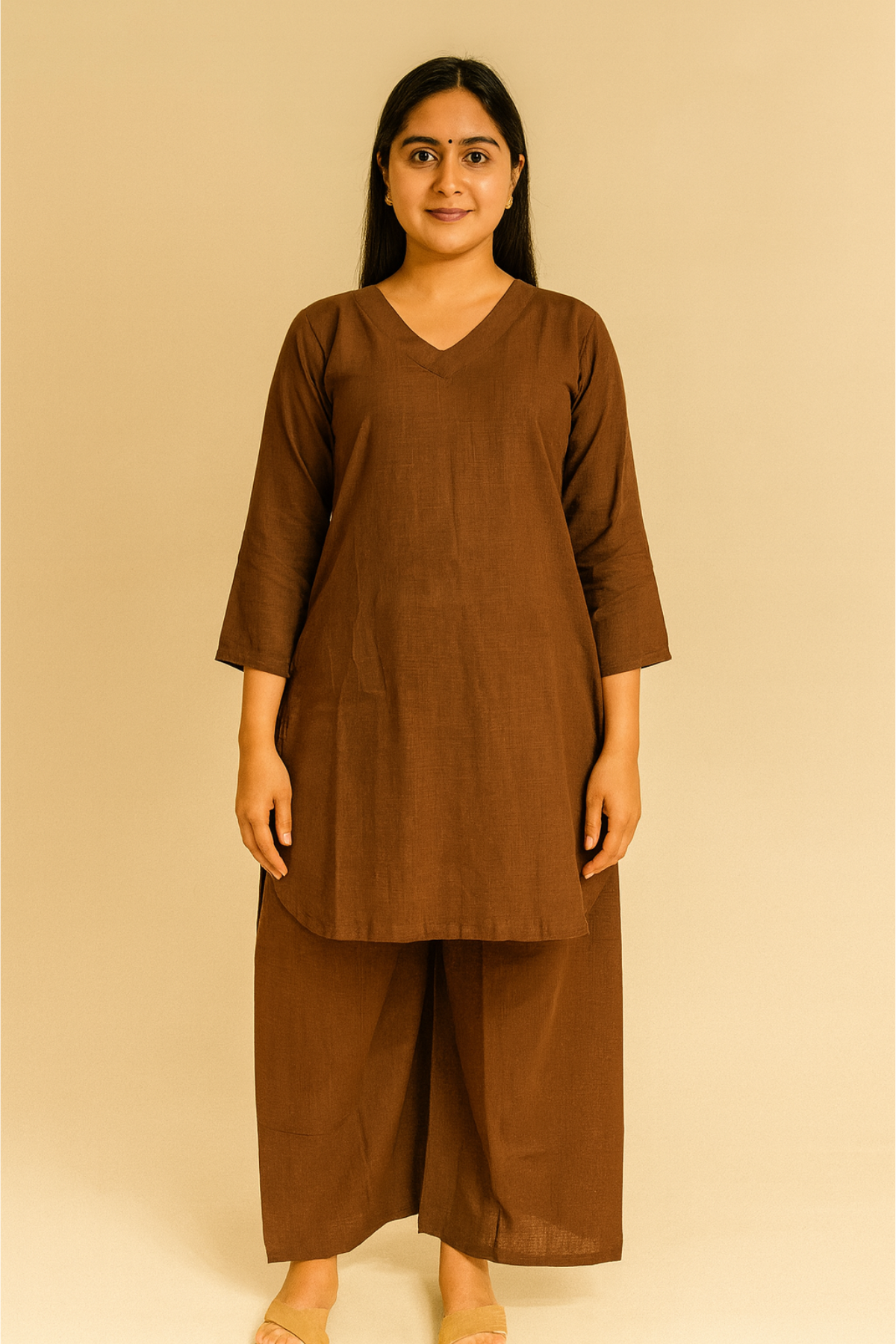 Brown Cotton Palazzo Set