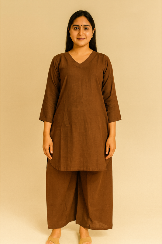 Brown Cotton Palazzo Set