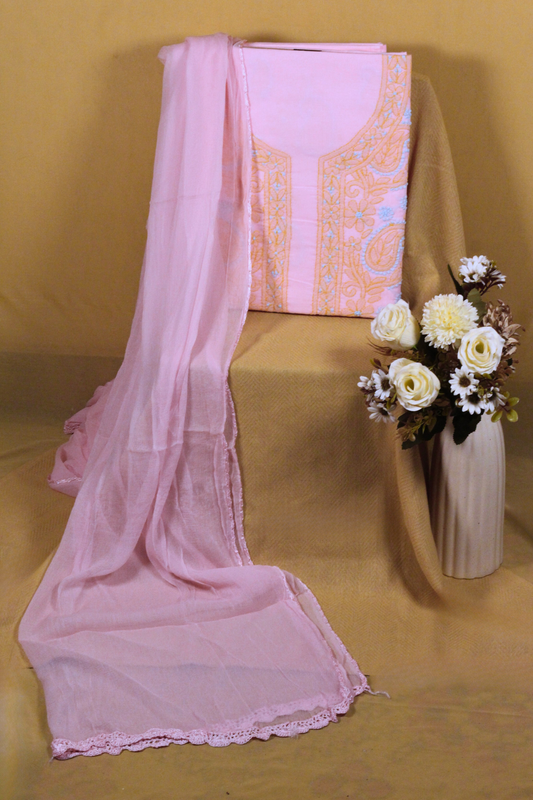 Chikankari Contrast Embroidered Suit Set