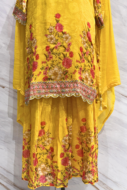 Yellow Georgette Floral Sharara Set